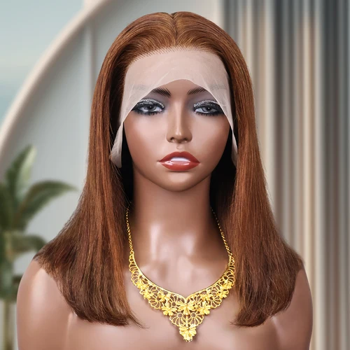 # 4 peluca recta Bob pelucas de cabello humano marrón Chocolate 13x4 peluca Frontal de encaje transparente cabello humano 100% virgen vietnamita