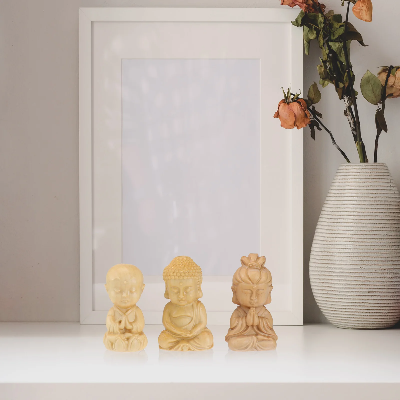 

RORPOIR Hand Carved Buddha Figurines 3pcs Mini Statue Set for Desk Decoration Ornament