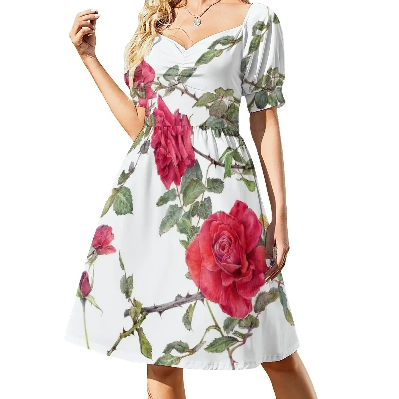 

Red Roses - Botanical Art Sleeveless Dress women's evening dresses evening dress ladies Dress