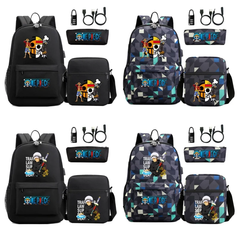 

3pcs/Set Japan Anime One Piece Students Boys Girls Schoolbag Usb Backpack Teenager Children Cartoon Waterproof School Bags Gifts