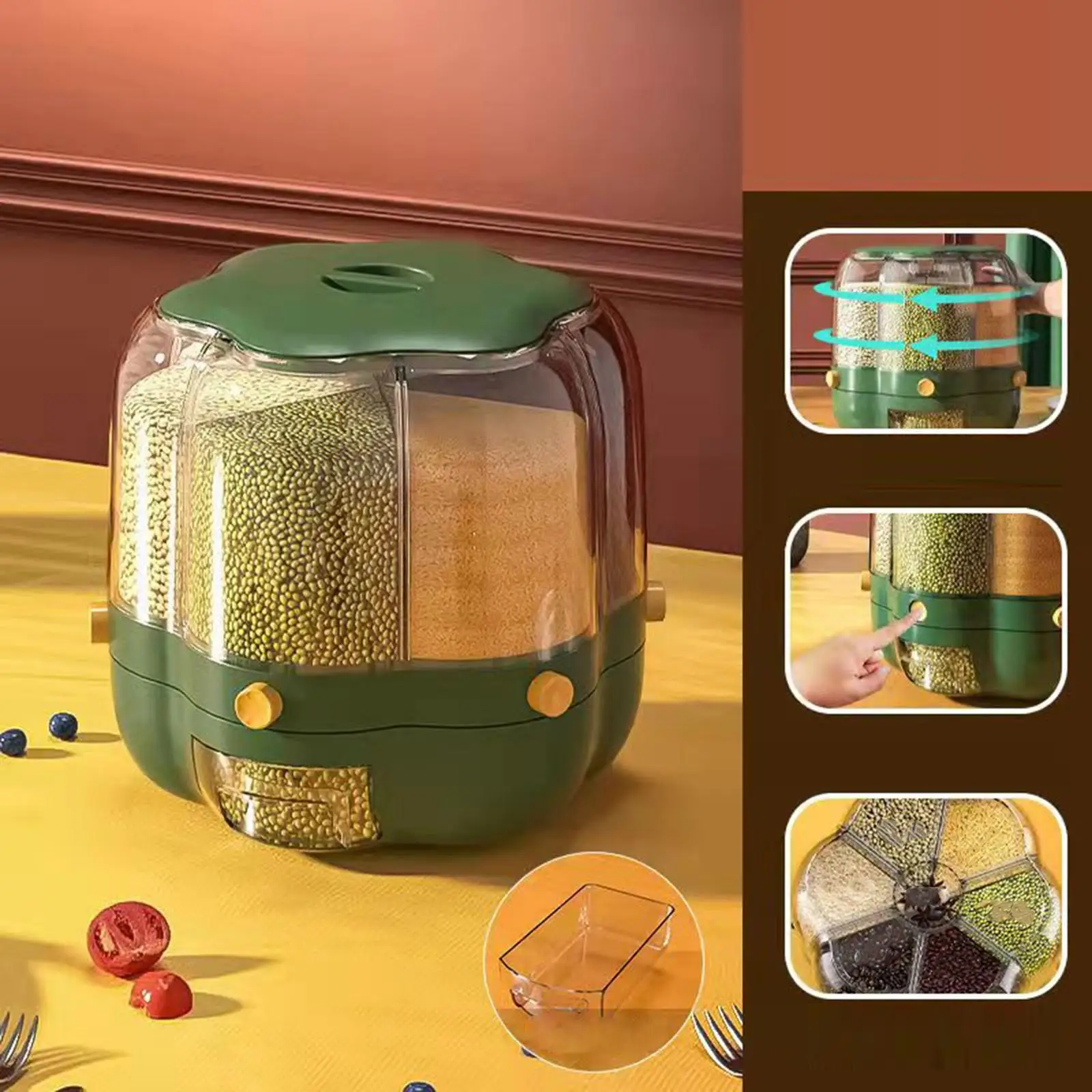 Rotating Cereal Dispenser Food Container Organization Dry Food Storage Box Multifunctional Airtight