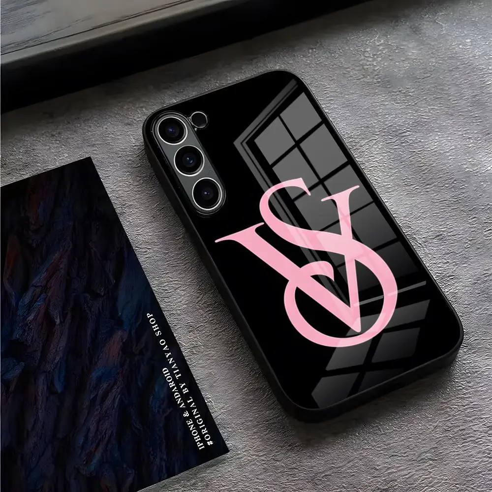 Роскошный V-Victoria S-Secret VS розовый чехол для телефона S24 Ultra Samsung S23 S22 S20 Fe S21 Plus A54 A34 A24 A53 Note 20 стеклянный чехол