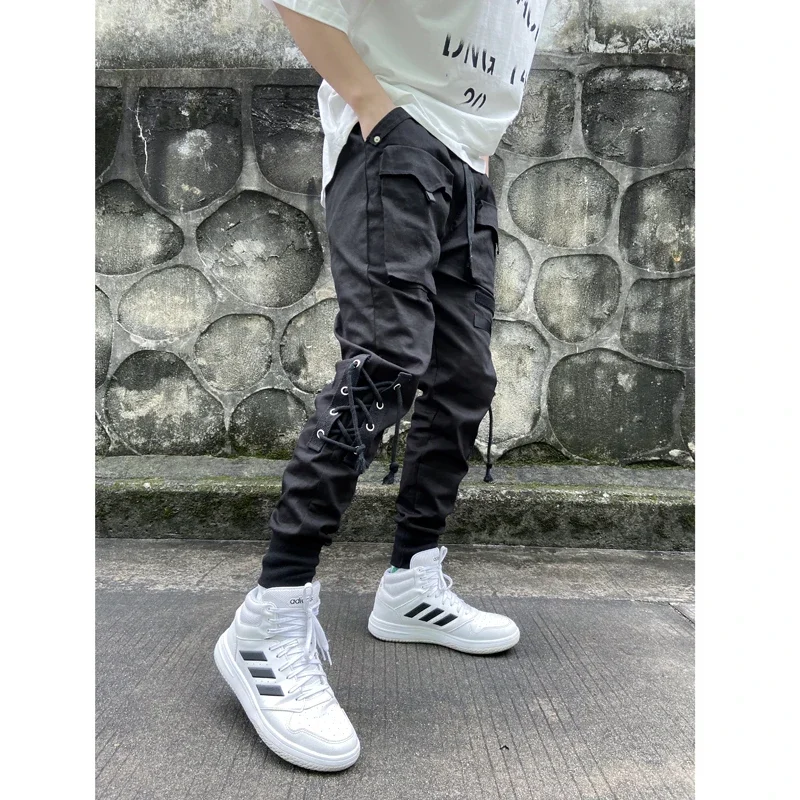 

2023 New Joggers Cargo Pants Men Fashion Ribbons Pocket Harem Trousers Sweatpants Men Hip Hop Harajuku Streetwear Casual Pants