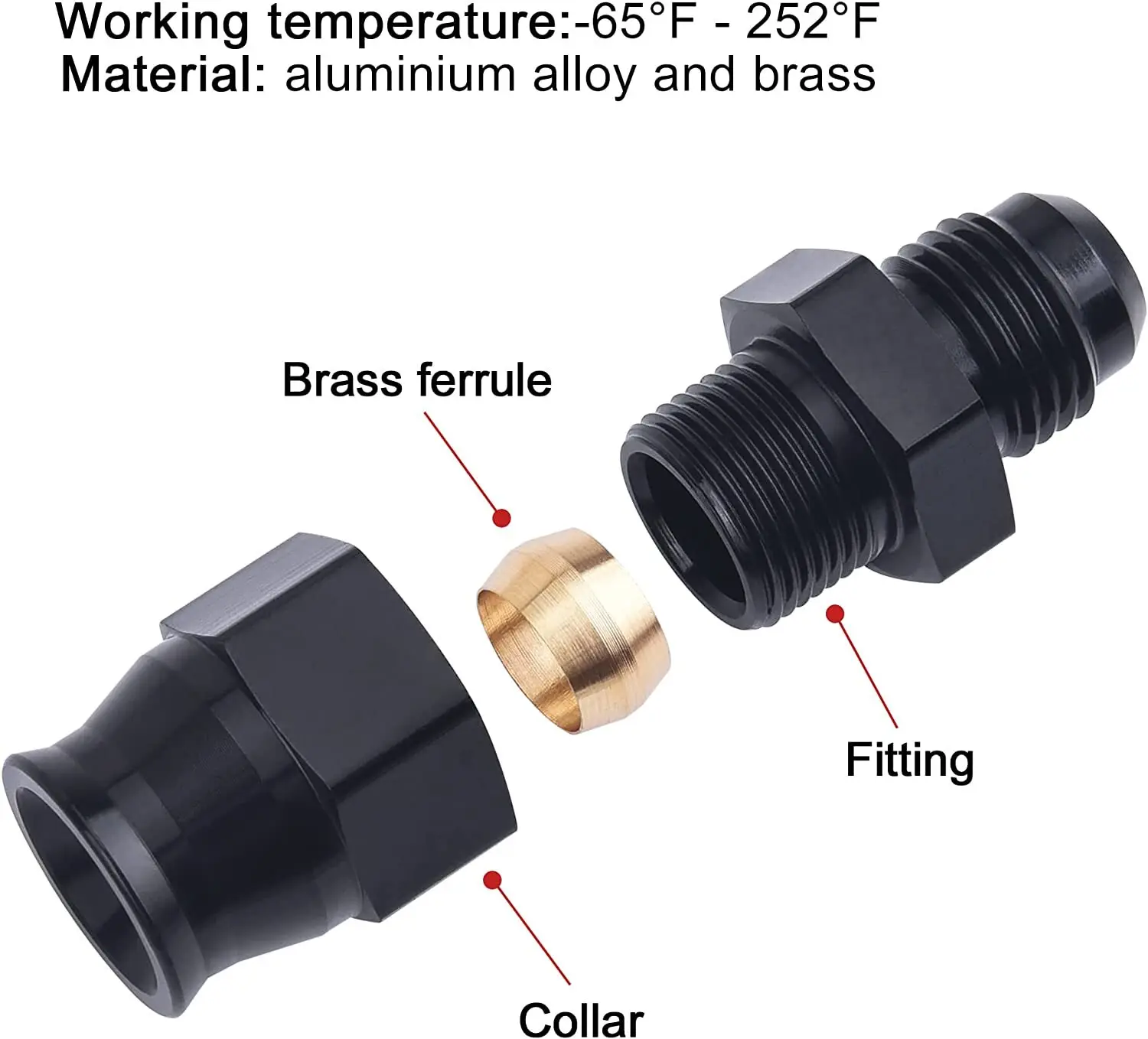 6AN To 3/8" Tube Hardline Fuel Line Adapter Fitting Tubing Compression AN6