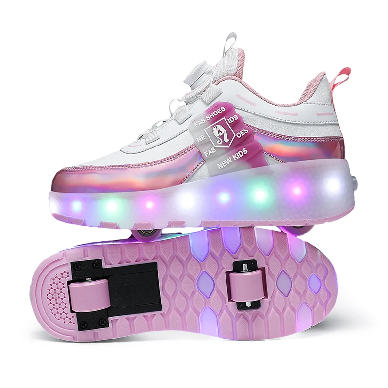 2024New Children's 2 Wheel Double-Row Glitter Lighting Skates For Students Outdoor Wheeled Leisure Sports Roller shoes