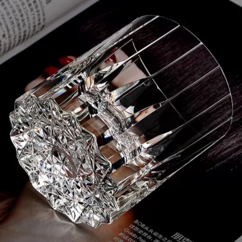 

Hand Deep Orgue Bevel Cuts Pattern Whiskey Tumblers Clear Crystal Pink Blue Purple K9 Crystal Green Glass Rock Tumbler 250 ml