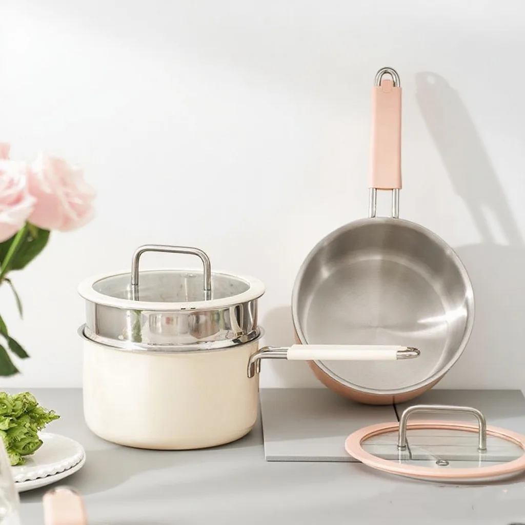 

HYS stainless steel with steamer uncoated complementary food pot household cooking noodle soup pot