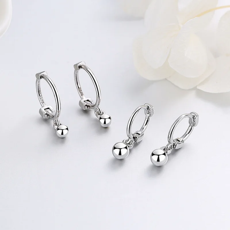 KOFSAC Trendy Hoop Earrings For Women Size 6mm/8mm/10mm Earring S925 Silver Round Bead Jewelry Lady Everyday Wear Accessories