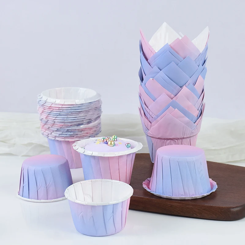 10/30pcs Gradient Cake Cups Round Shaped Cupcake Wrappers Muffin Liners Baking Mold Home Party DIY Baking Dessert Kitchen Supply