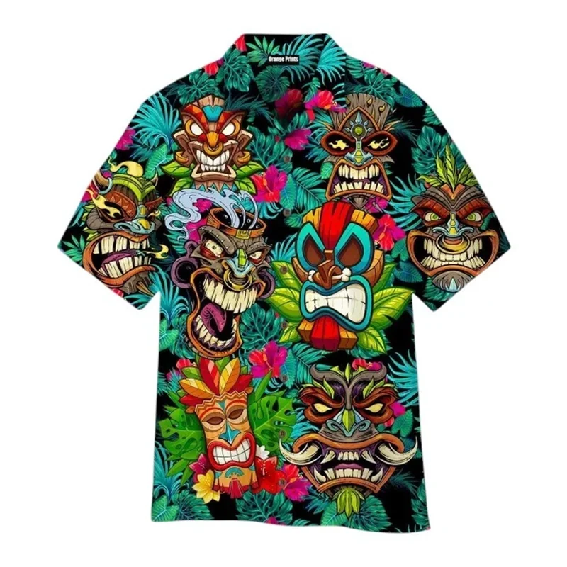 

Tiki Hawaiian Shirts 3d Printed Short Sleeve Shirt For Men's Clothing Fahion Casual Y2k Shirts Colorful Troplcal Trendy Blouse