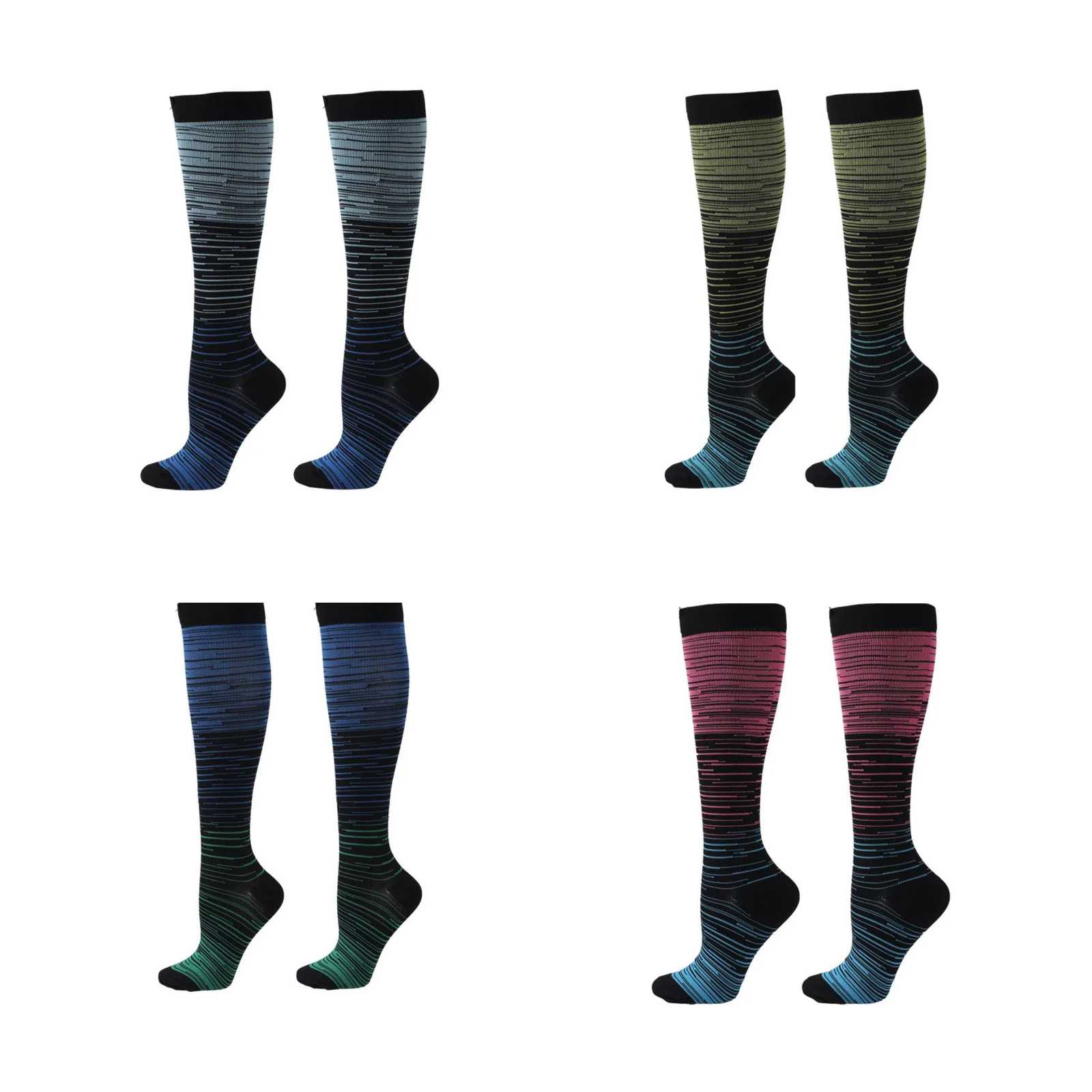 Gradient mixed color compression sports socks combination (L*2+S*2)