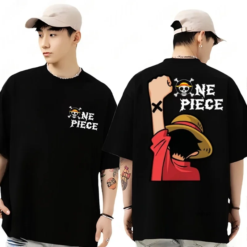 

2026 New One Piece Luffy Anime Graphic Print Men's Cotton T-shirt Summer Short Sleeve Tees Casual Clothes Oversized Unisex Tops