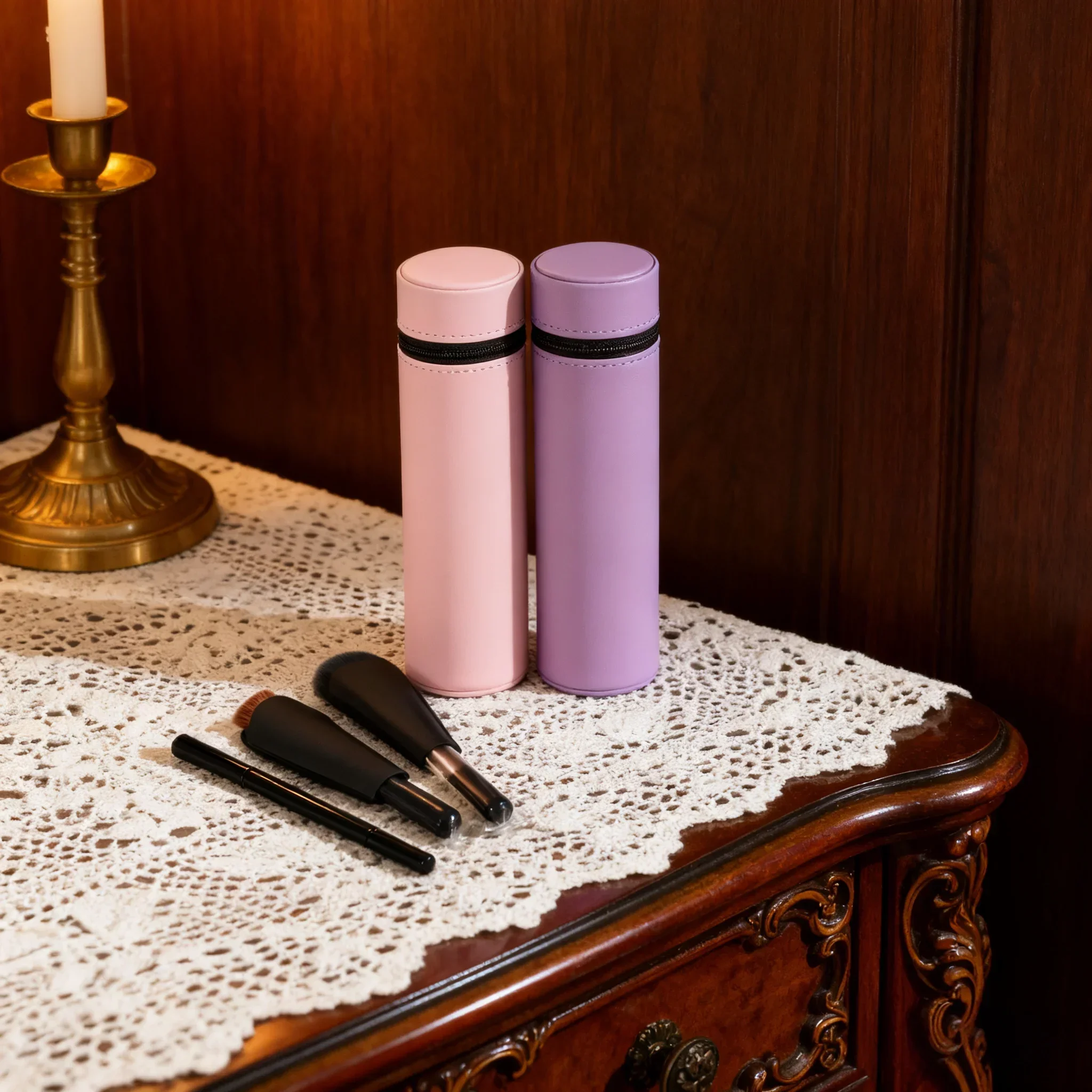 Conjunto de pincéis de maquiagem de luxo saco de viagem de pele de bezerro edição limitada blush escova de base de dupla utilização escova de sombra de cabeça dupla
