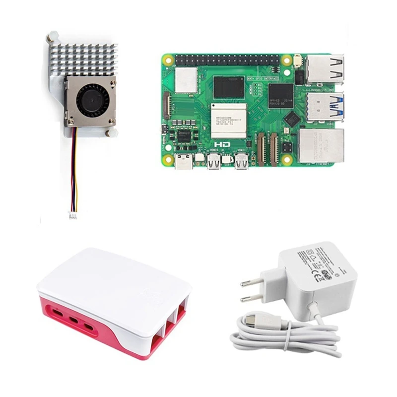 Para Raspberry Pi 5 Placa de desarrollo 8GB + disipador de calor con ventilador + funda BCM2712 2,4 Ghz Videocore VII Pcie 2,0 para Pi 5 enchufe de la UE duradero