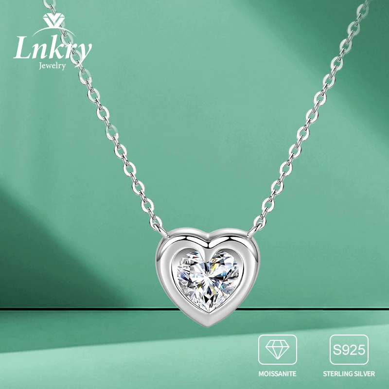Lnkry Certified Solitaire Heart Cut Moissanite Pendant Necklaces For Women Bijoux Argent 925 Sterling Silver Collarbone Chains