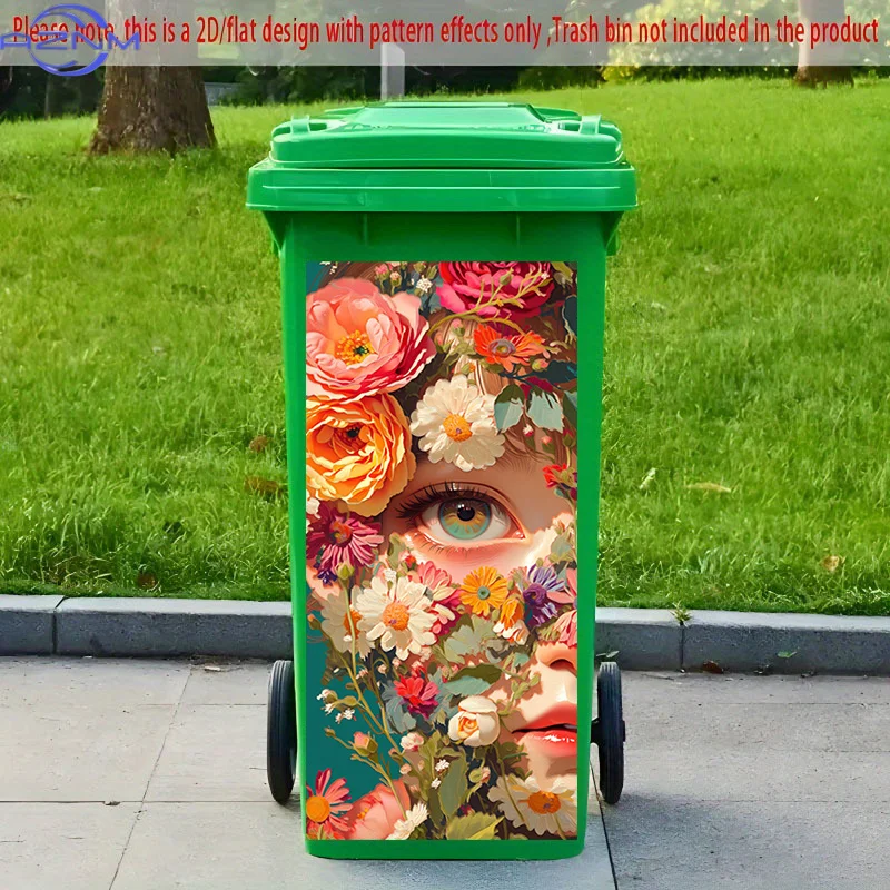 2D Flat Printing 1pc 2D Pattern Printed Kitchen Trash Can Sticker xcm, Intertwined Flowers and Eyes Theme Kitchen Home Decor W