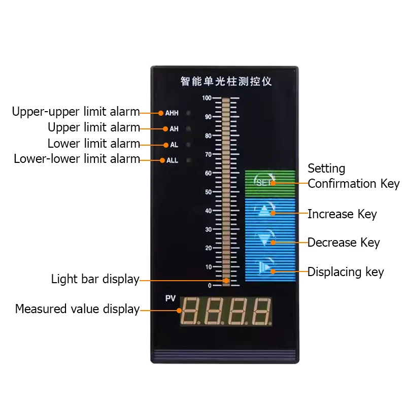 Uscita allarme 4-20 mA Display digitale Colonna luminosa singola Strumento di controllo indimatore di livello Strumento di regolazione del livello