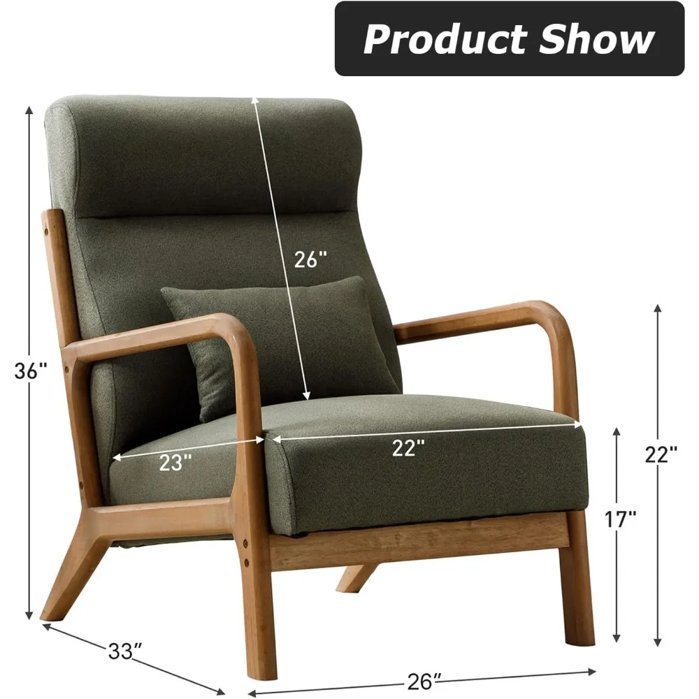 36‘h Modern Accent Chair with High Back, Upholstered Living Room Chairs with Waist Cushion, Wood Frame Reading Armchair,Sunroom