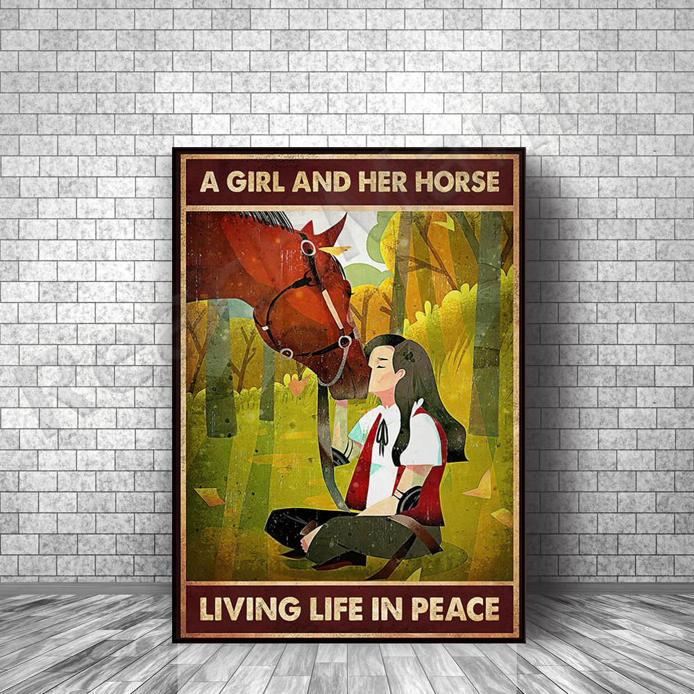 Póster de una chica y su caballo, vida tranquila, cartel retro, regalo para amantes de los caballos, cartel de vaquera, cartel de niña caballo, regalo de vaquera