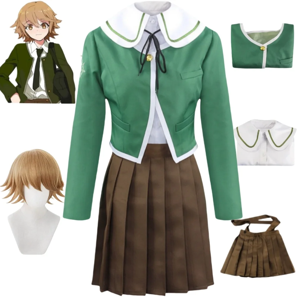 Chihiro Fujisaki Cosplay Costumes Anime Danganronpa Green Clothes Brown skirt Programmer Cute Boy Angle