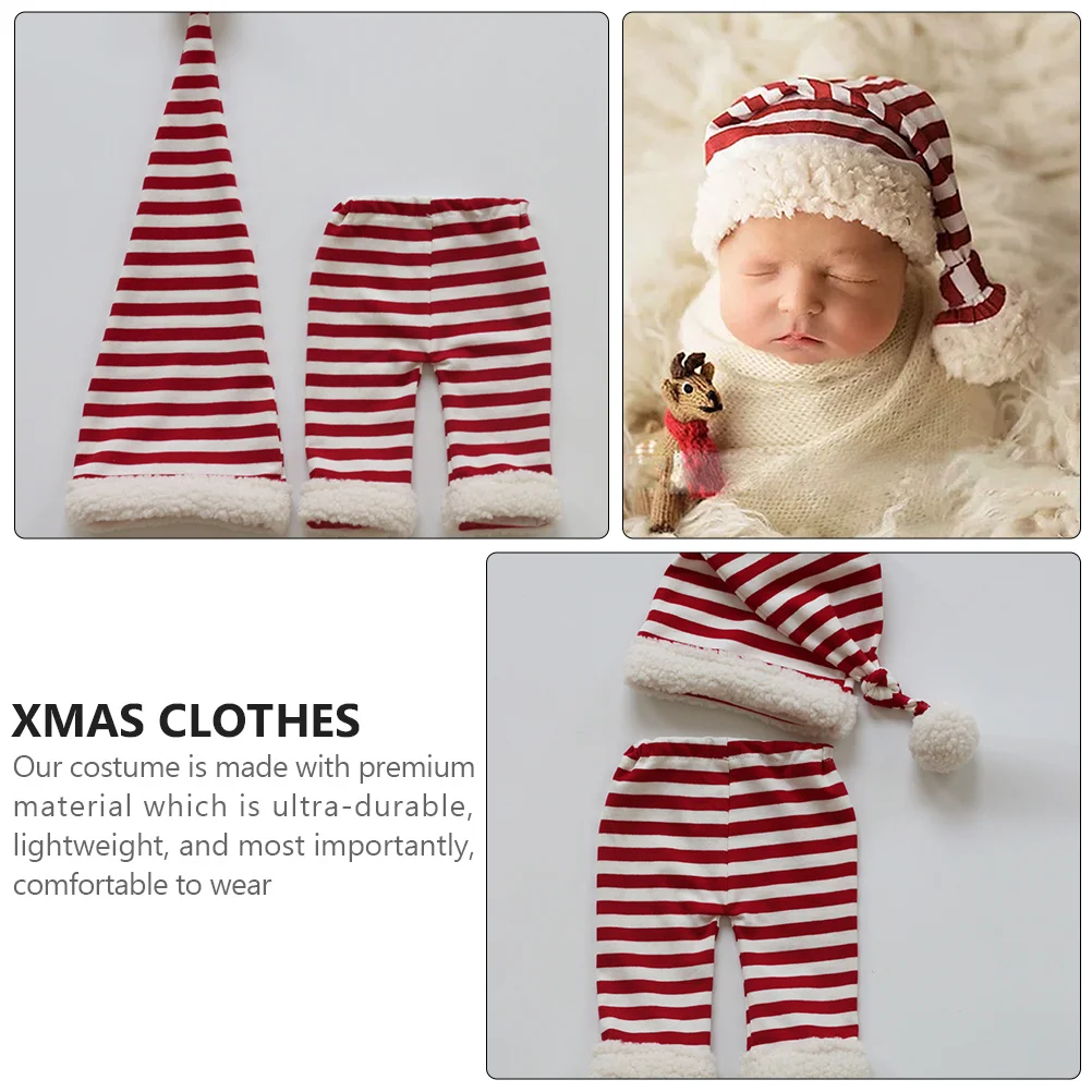 

1Set Christmas Baby Suit Stripe Hat Shorts Set Soft Warm Baby Photography Clothes Xmas Costume Photography Prop