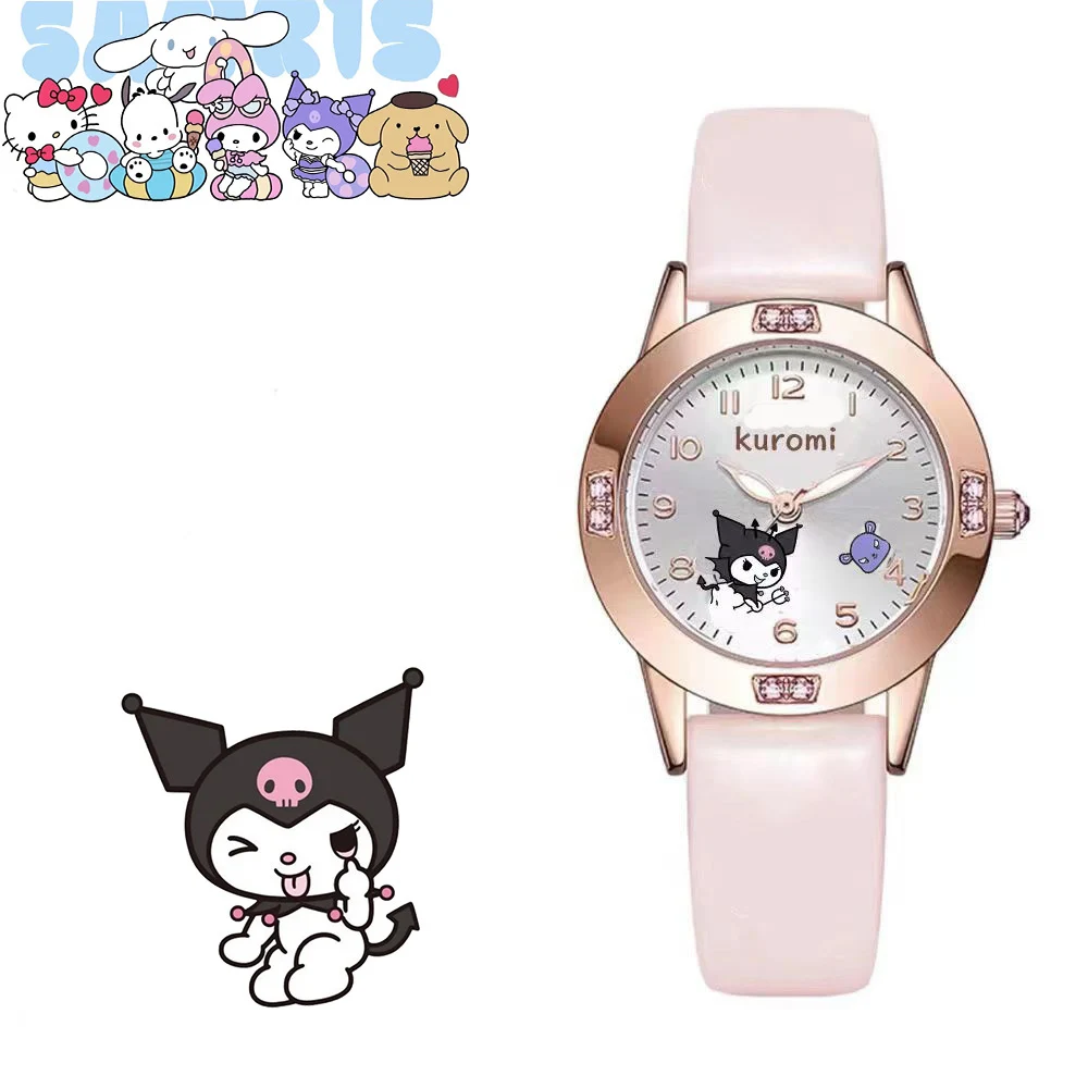 Relógio Hello Kitty para crianças, relógio requintado para meninas, figuras de ação anime, modelo de brinquedos para crianças, cinnamoroll, melodia de Kuromi, relógio feminino