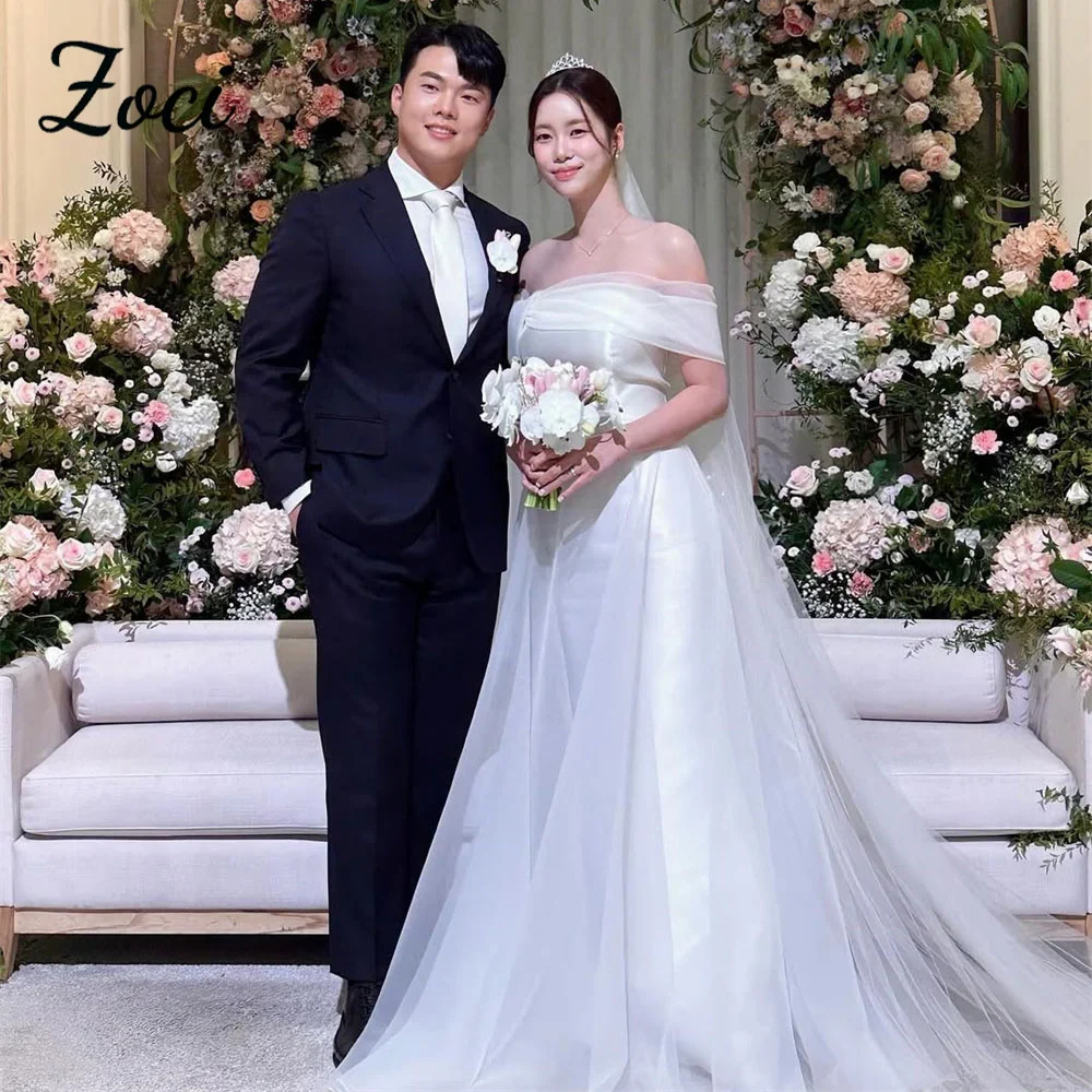 

Zoci Vintage Off Shoulder Korea Wedding Dresses Simple Organza Bridal Party Gown for Women Customized Korea Photo Shoot Dresses