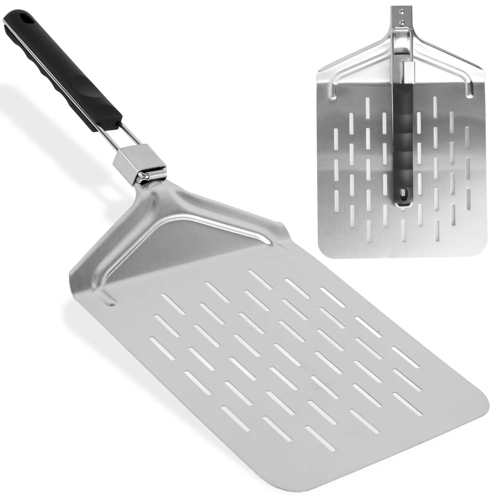 

Perforated Pizza Peel 22.2×9.4 Inch Rectangular Pizza Turning Peel with Handle Stainless Steel Pizza Peel Paddle Foldable Pizza