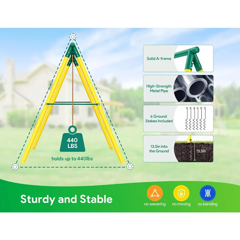 مجموعة أرجوحة 6 في 1 للفناء الخلفي، مجموعة ألعاب معدنية شديدة التحمل للأطفال الصغار في الهواء الطلق، تتضمن طوق كرة السلة، 2 أرجوحة #2