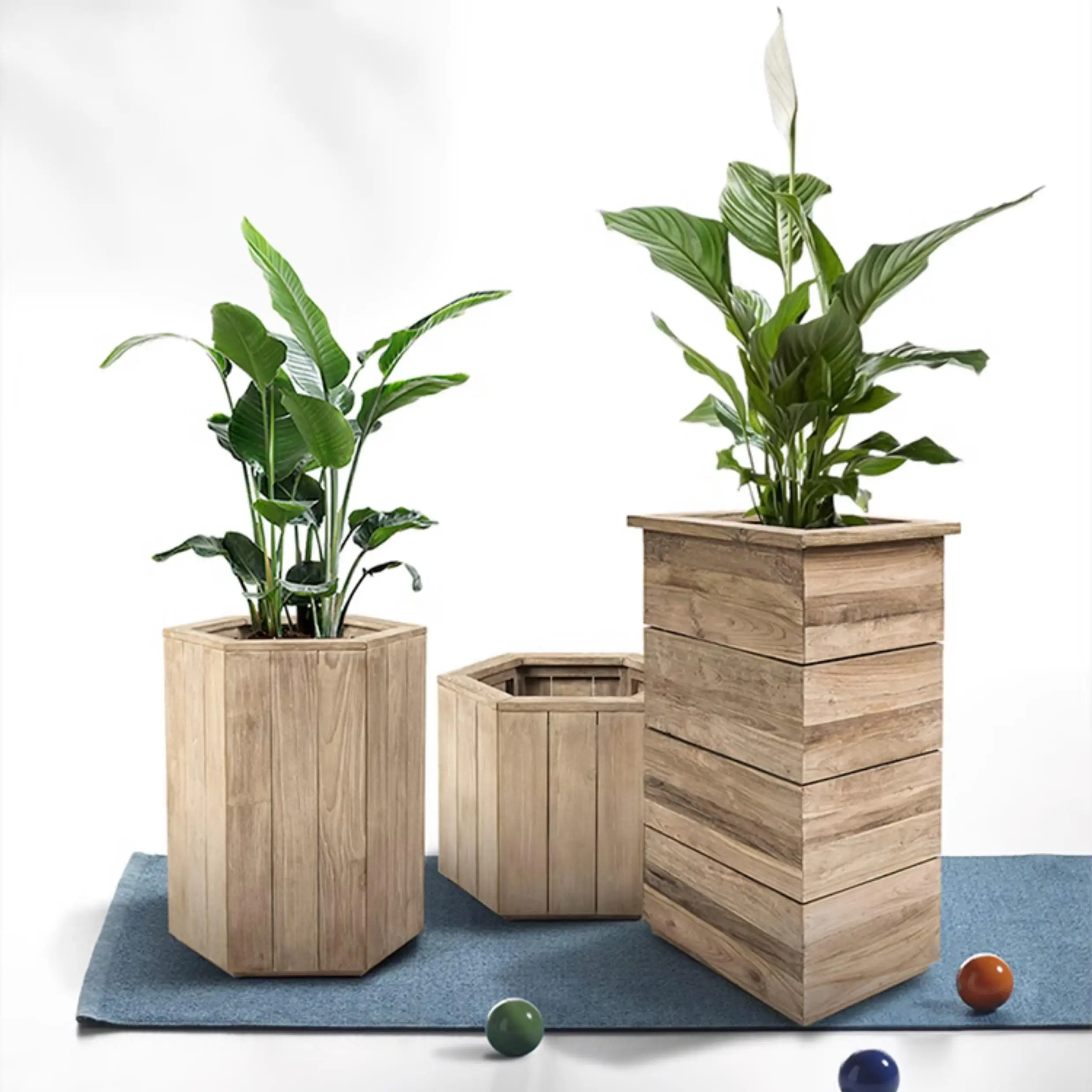 Outdoor villa courtyard garden decorative landscape flower box large capacity creative solid wood teak potted flower box