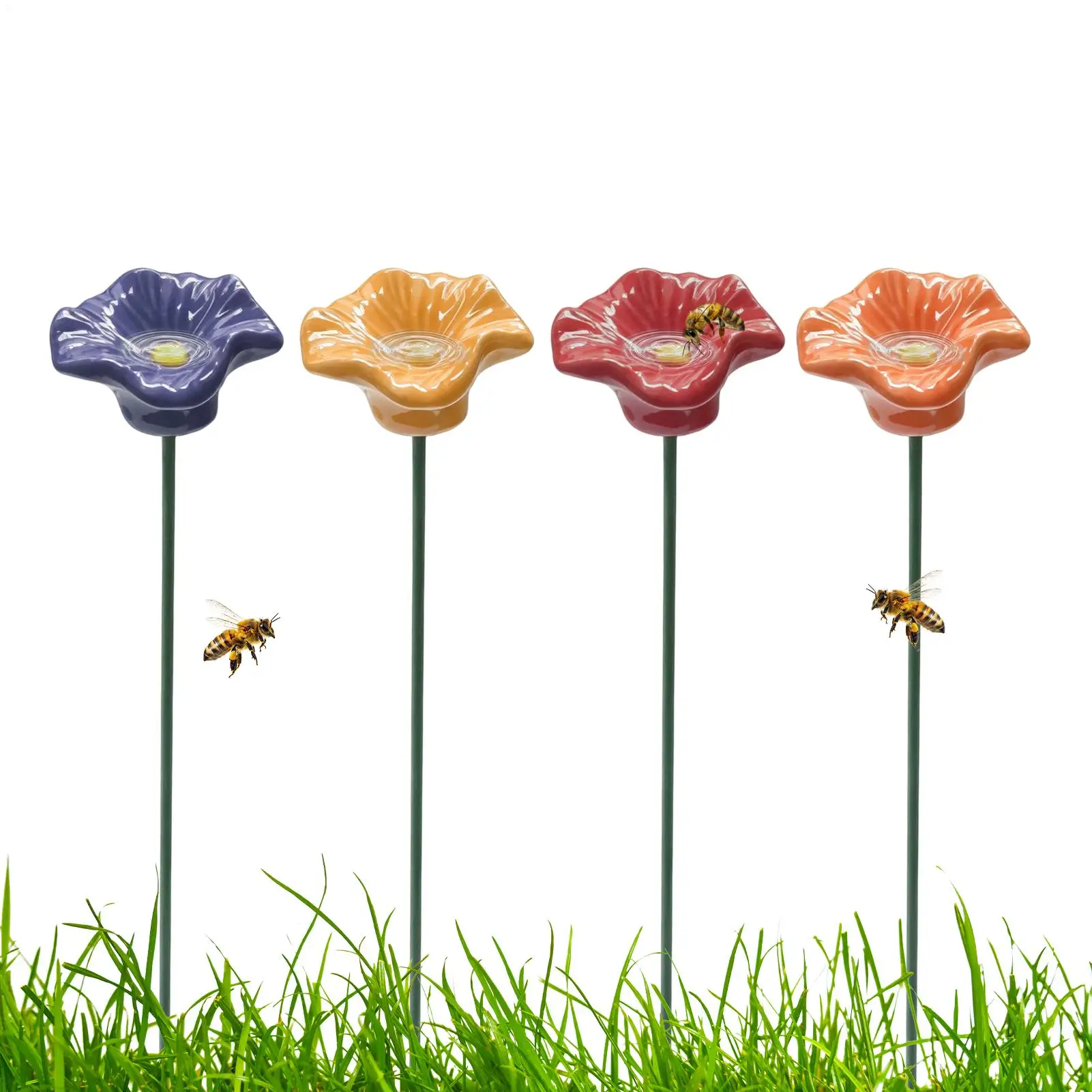 Creative Portable Bee Water Feeder Resin Flower Drinking Fountain Holder Bee Watering Station Bird Bath Stand Household