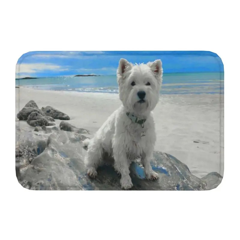 Cute West Highland White Terrier Dog Front Door Mat Anti-Slip Outdoor Absorbent Westie Puppy Doormat Garden Entrance Rug Carpet