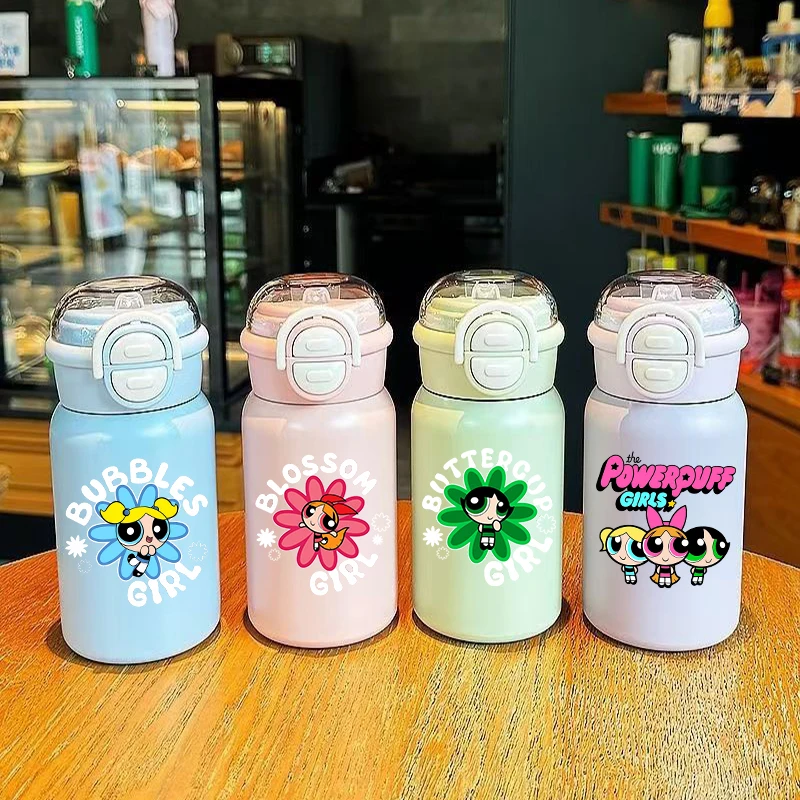 Thermos The Powerpuff Girls de 500ML, tasse isolée en acier inoxydable 316, bouteille d'eau portable avec paille pour femme, tasse de voyage, cadeau