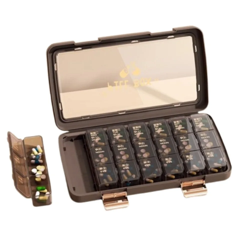 

21/28 Grid Pill Organizer Box Portable Plastic Medicine Organizer Compact Clear Pill Storage Box Monthly Medication Plan