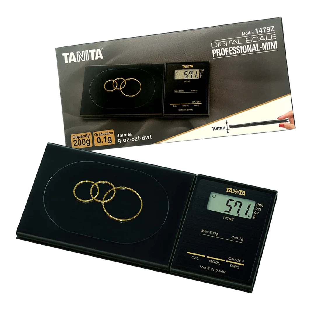 Tanita 1479Z Ultra-Slim Pocket Digital Scale 0.1g Accuracy 200g Capacity 4 Measurement Modes for Jewelers with Soft Case
