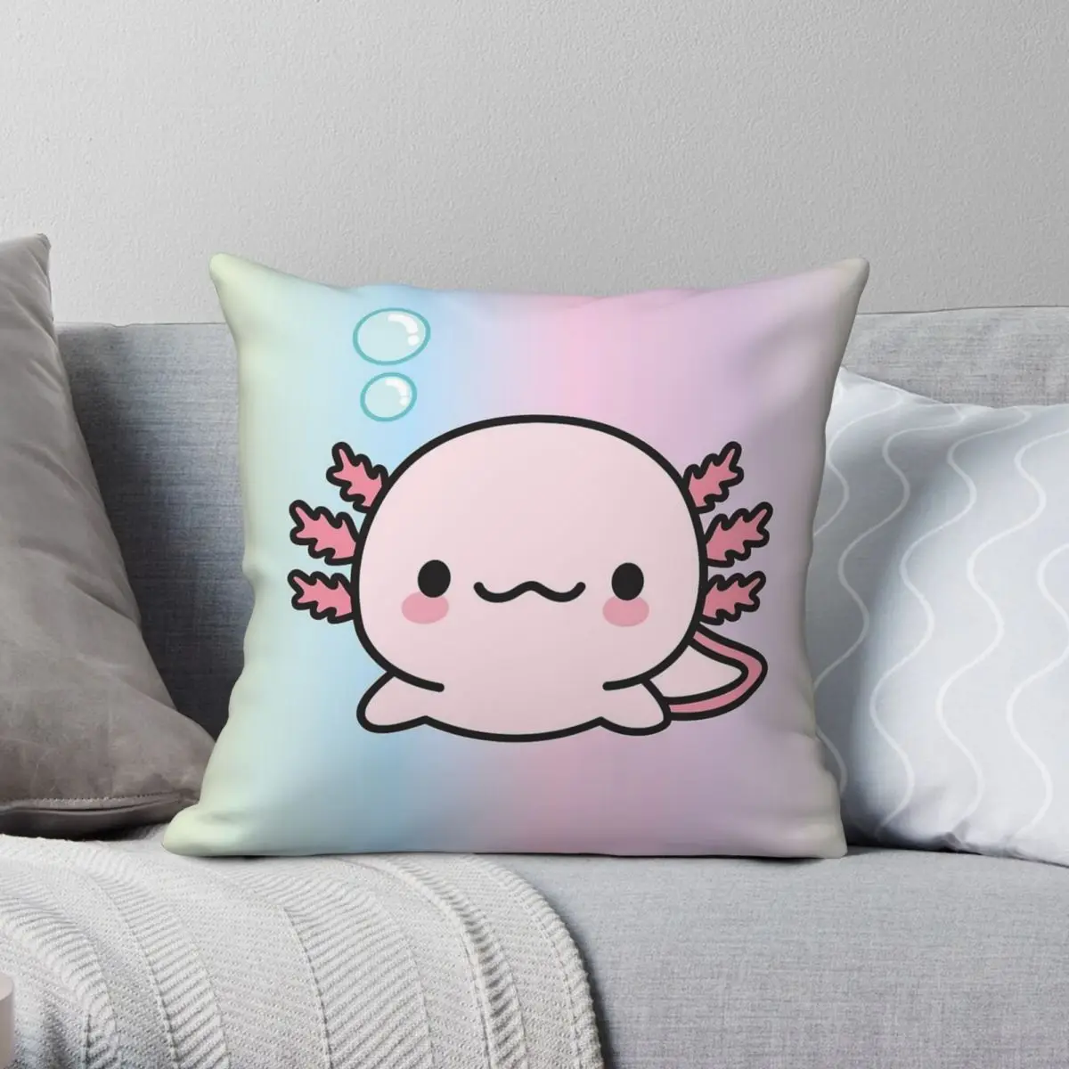 Cute Axolotl Square Pillowcase Polyester Linen Velvet Printed Zip Decor Home Cushion Case