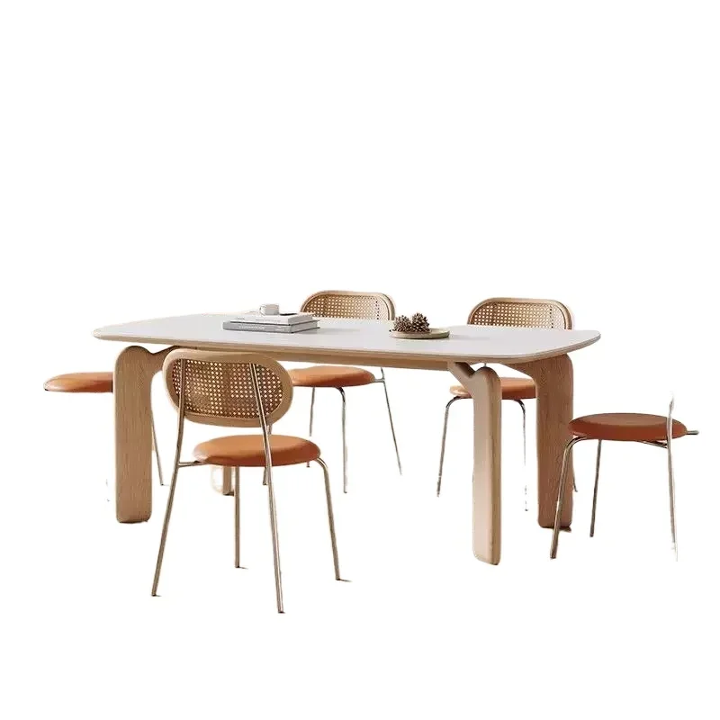 Cream wind full support rock slab dining table and chairs high-grade imitation solid wood pattern small apartment household