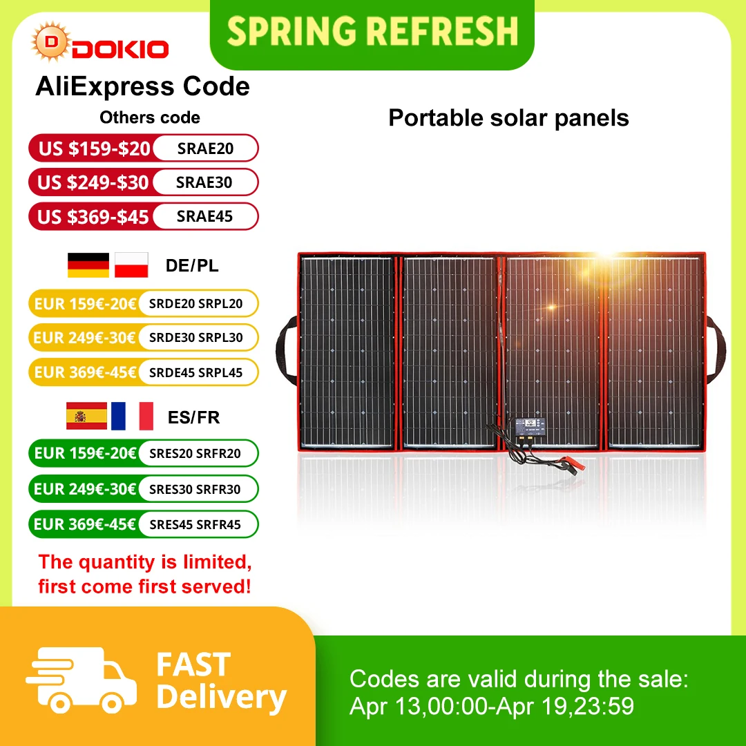 Dokio 300W 12V/18V panneau solaire Portable pliable et Flexible monocristallin haute efficacité pour Powerbank/caravane de Camping/bateau/voiture