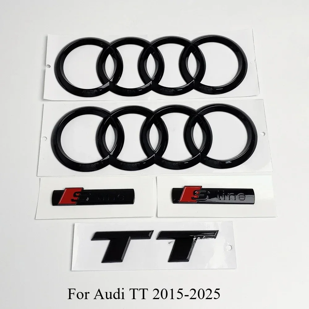 アウディtt-2015-2025-4リングロゴ-abs-ブラック-カーフード-フロントグリルエンブレム-リアトランクバッジ-tt-sラインエンブレム-カーアクセサリー