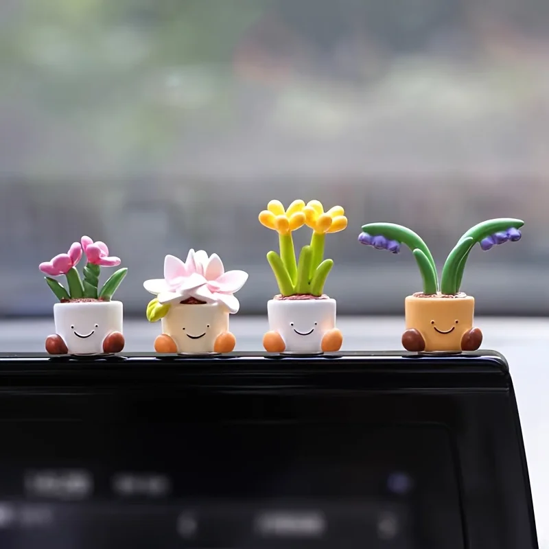 Car accessories and ornaments, cute potted flower car ornaments, mini dashboard ornaments, fresh and charming gifts