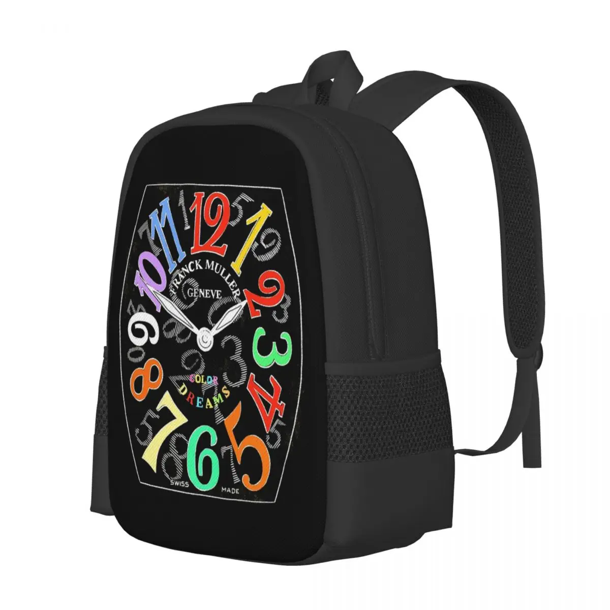 Franck Muller Color Dreams Hand Drawn Watch Face Backpack Daypack Large Capacity BookBag School Bag Shoulder Bags for Men Women