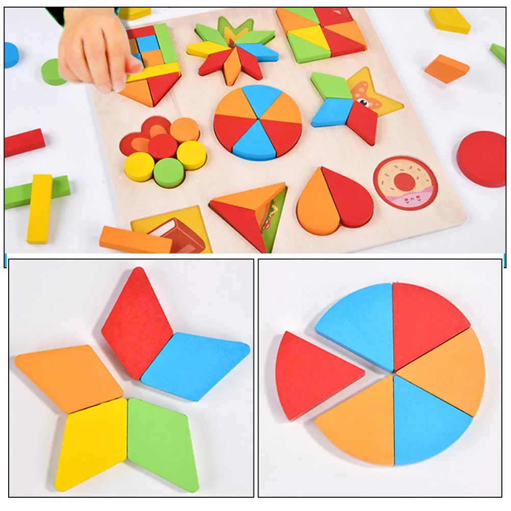 1 Juego de rompecabezas de madera, bloques de construcción geométricos, forma educativa para niños, bloques de entrenamiento de mano a juego para bebés, forma de madera