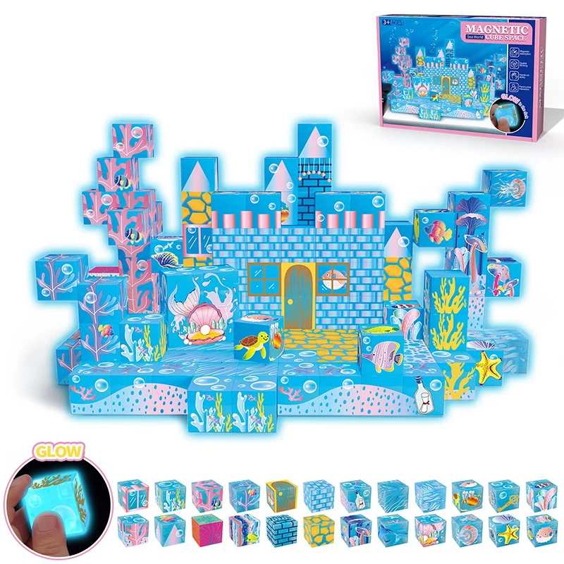 Bloques de construcción magnéticos luminosos para niños, juguetes magnéticos DIY, juguetes de montaje magnéticos fuertes, regalos de cumpleaños