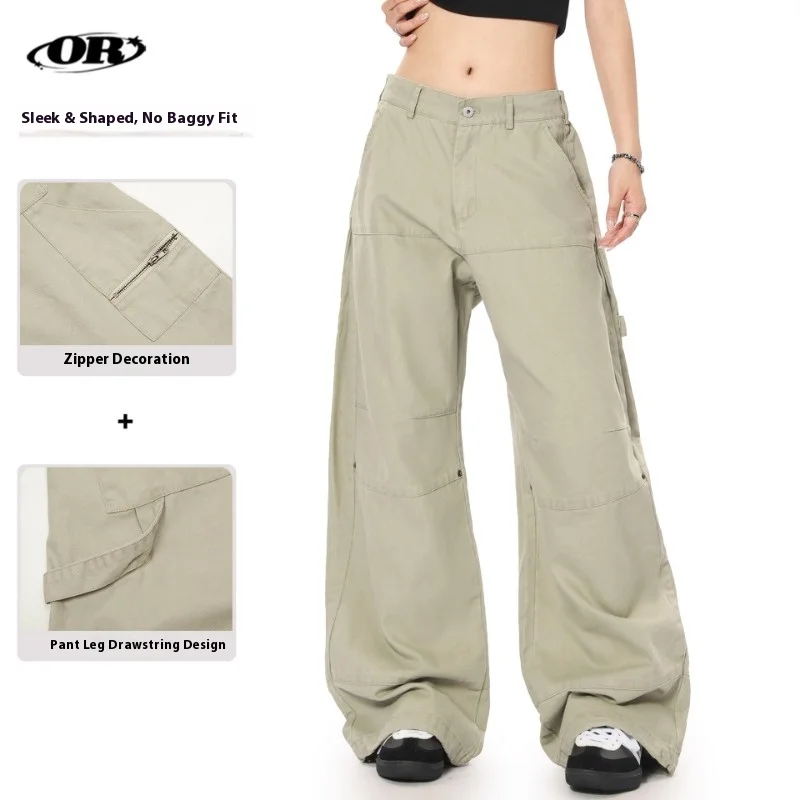 OR FL American High Street Vibe Style 100 Cotton Women Cargo Trousers Baggy Staraight Slacks Women's Solid Color Aging Pants Y2k