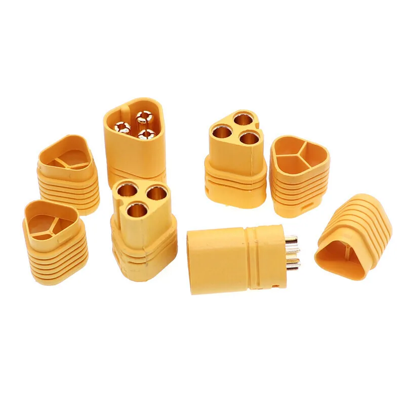 2pcs MT60 Male Female 3.5mm 3 pole Plug Connector with Sheath Set for RC Airplane Car Model ESC gold-plated XT60 three hole plug