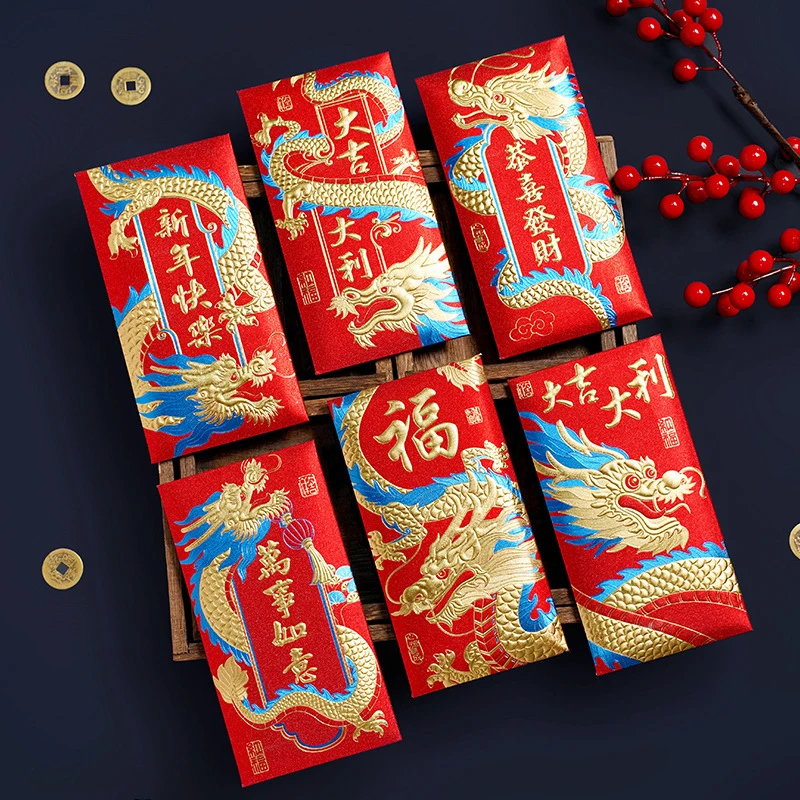 6PCS 2024 Spring Festival Red Envelopes The Year Of Dragon Luck Money Envelopes Lucky Money Pocket Chinese New Year Decoration