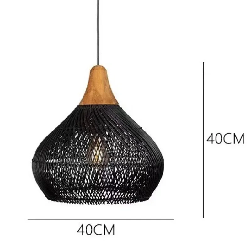 

Rattan Vintage Black Chandeliers Bar Restaurant Combination Designer Villa Duplex Staircase Bamboo Pendant Lamp Shades with Wire