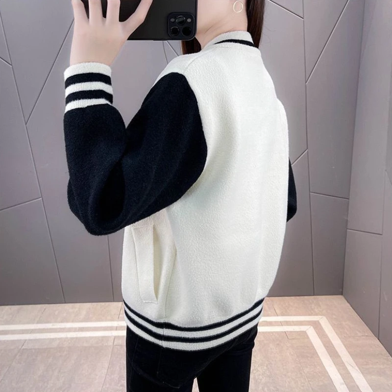 2025 المرأة قصيرة خمر فضفاضة متماسكة الرجعية سترة سترة البيسبول نمط المرقعة معطف #6