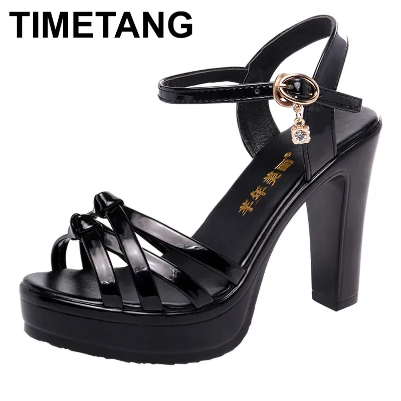 

2025 Plus Size 32-43 Block Heel Platform Sandals Women Wedding Shoes Summer Elegant Leather High Heels Sandals Ladies Office