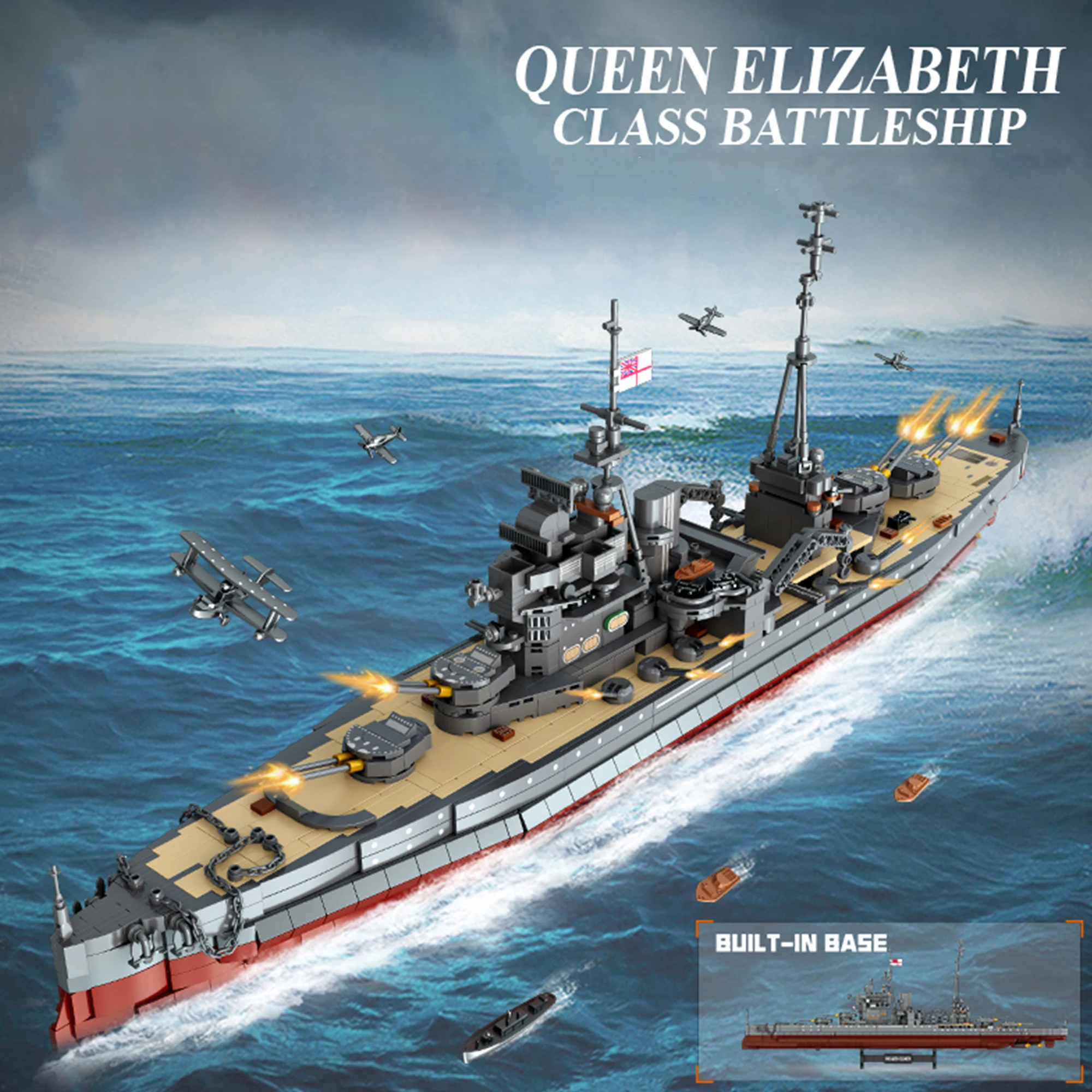 2277 Teile Queen Elizabeth Klasse Schlachtschiff Bausteine WW2 Militär Großes Boot Kreuzer Kriegsschiff Bausteine Spielzeug für Erwachsene Geschenke